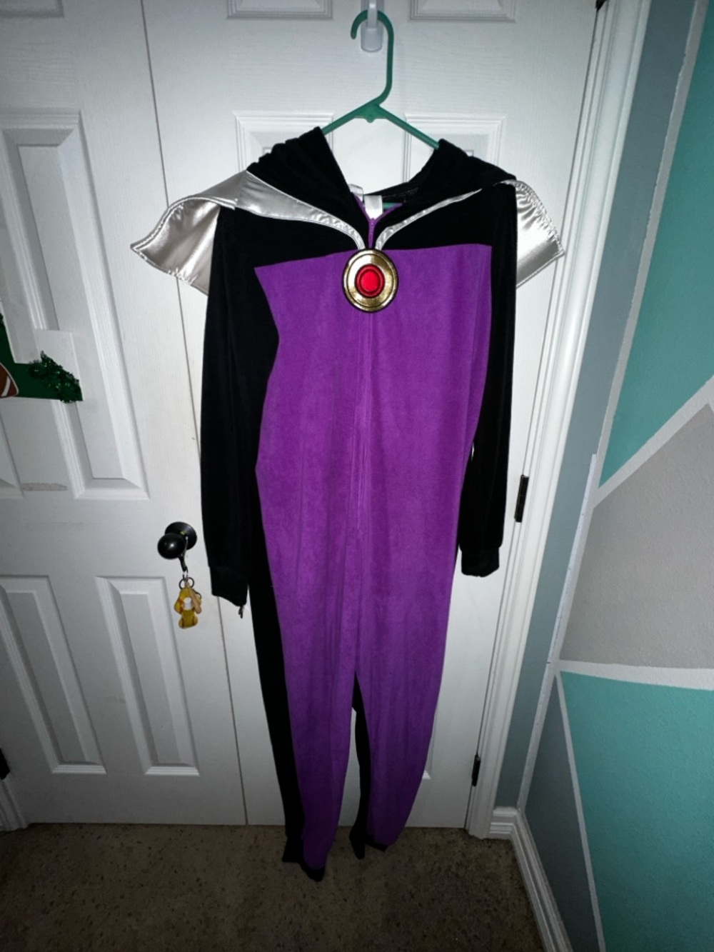 Purple & Black Hooded Costume Onesie with Silver Shoulder Accents